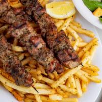 Pork Souvlaki Platter · served with your choice of fries, rice, lemon potatoes or grilled vegetables AND choice of e...