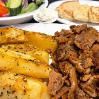 Meatless (Plant Based) Gyro Platter · served with your choice of fries, rice, lemon potatoes or grilled vegetables AND choice of e...