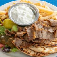 Gyro Platter · Beef or pork served with Greek salad and French fries.