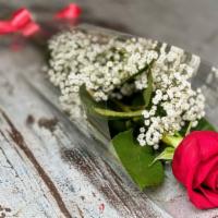 Single Red Rose Wrapped With Diamond · A beautiful american beauty red rose decorated with greenery and baby's breath, wrapped in a...