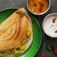 Masala Dosa (Gf, Vegan) · Dosa served with a mildly spiced potato filling with different options.  A dosa is a savory ...
