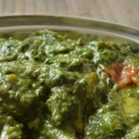 Alu Palak (Gluten-Free, Vegan) · Potatoes and creamy spinach. All curries are served with basmati rice.