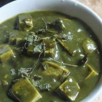 Palak Tofu (Gluten-Free, Vegan) · Tofu simmer in a smooth spinach puree with cumin seeds, ground coriander, turmeric, and curr...