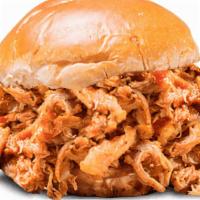 Bbq Pulled Chicken Sandwich · Roasted, pulled chicken tossed in Rich & Sassy®.. Served with choice of 1 side and spicy Hel...