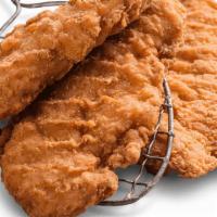 Kid'S Hand Breaded Chicken Strips · Tender strips lightly-breaded with cornmeal and flash-fried. Served with choice of one side,...