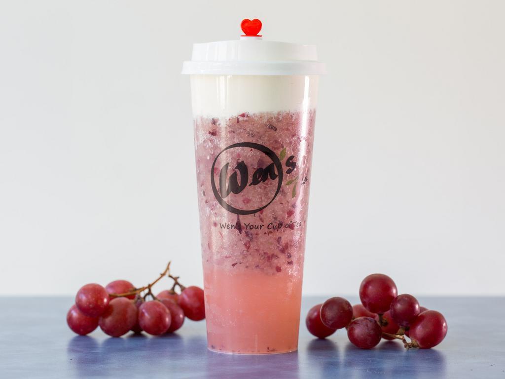 Cheese Grape/ 芝士葡萄 · Grape smoothie that's made with fresh grape and tea topped with a lightly salted and sweetened layer of foam made with cream cheese.