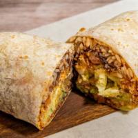 Chorizo Burrito · Served with rice, beans, lettuce, tomato and Cheddar cheese.
