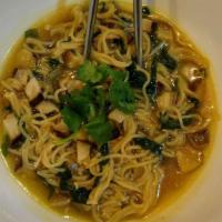Vegan Ramen · Spicy ginger broth with shiitake and spinach.