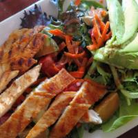 House · Carrots, cucumber, tomato, mixed greens, and balsamic vinaigrette. Dressing included on the ...