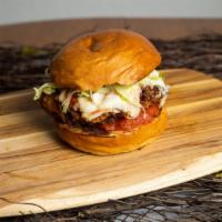 Fried Chicken Parm Sandwich · Best of the barnyard - chicken parmesan sandwich topped with mozzarella cheese and marinara ...
