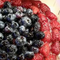 Raspberry Blueberry · Sugar crust, almond paste, pastry cream, raspberries & blueberries.
