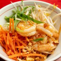Pad Thai Noodles · Choice of protein in a sweet and savory sautée of thin rice noodles, egg, crushed peanuts, a...