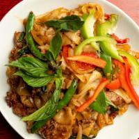 Hobo Noodles · Spicy. Choice of protein sautéed with bell pepper, basil, broad noodles, mushrooms and chili...