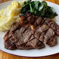 Ribeye Steak · Truffle mashed potatoes, sautéed spinach, H&B butter.