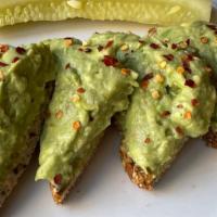 Avocado Toast · Olive oil, lemon juice, pepper flakes.. Choice of side salad or cup of soup.