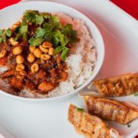 Bowl + 3 Potstickers  · A choice of a Teriyaki Chicken, Spicy Kung Pao Chicken, or Orange Chicken bowl, and 3 Ginger...