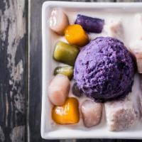 香芋椰汁西米配芋圓 / Taro Coconut Milk With Taro Mochi · Taro, coconut milk, sago, grass jelly, taro sweet mochi, purple yam ice cream.