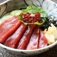 Tuna Ikura Chirashi · Lean Bluefin Tuna, Ikura Shoyu, Kyuri, Ginger, Nori, Shiso, Scallion
