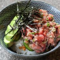 Negitoro Don Tartare · Bluefin tuna toro tartare, wasabi nigiri shoyu, avocado, and nori.