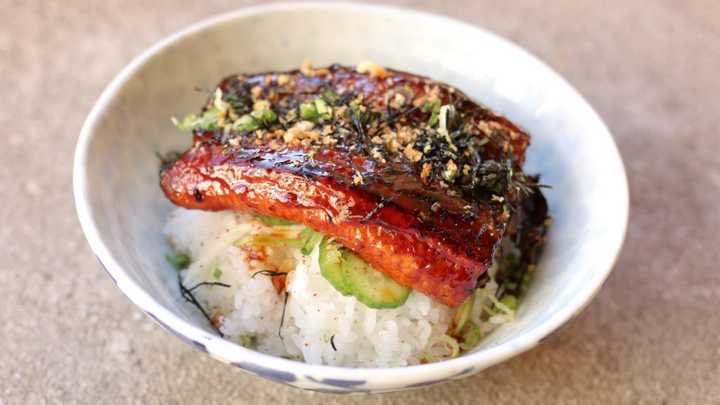 Grilled Unagi · Grilled unagi, yuzu, sunomono, kyuri and panko.