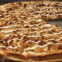 Chicken Bacon Ranch Pizza · Chicken cutlet, bacon and mozzarella with ranch dressing.