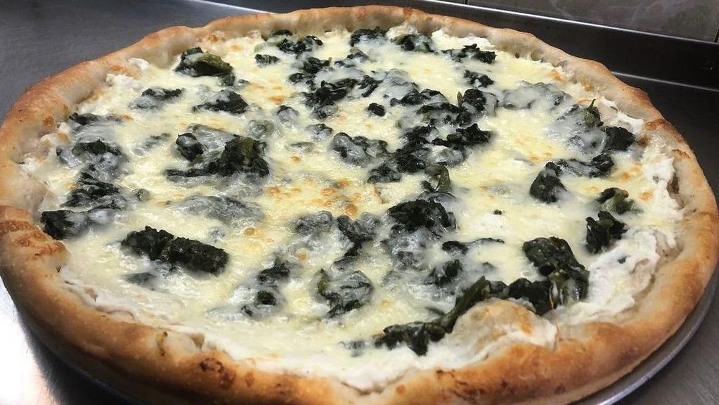 White Pizza With Spinach · Ricotta, pecorino cheese, spinach and mozzarella.