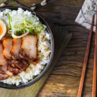 Chashu Don · Chopped braised pork belly, raw egg, scallions served over white rice