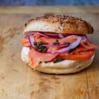 Atlantic Lox Bagel Deluxe · Cream Cheese, Fresh Lox, Tomato, Red Onion, Capers