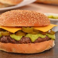 Jalapeño Cheeseburger · Delicious Cheeseburger freshly prepared to customer's preference. Served on a Brioche bun wi...