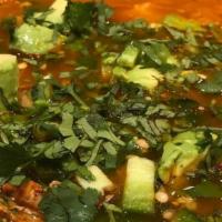 Mexican-Korean Chicken Soup · Chipotle chicken, fresh kimchi, avocado, jalapeño, cilantro.