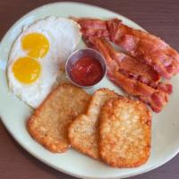 Americano · hasbrowns, bacon and any style eggs