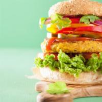 Veggie Burger · Veggie patty topped with lettuce, tomatoes and mayo.