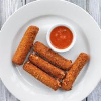 Mozzarella Sticks · Cheese sticks with a side of marinara sauce