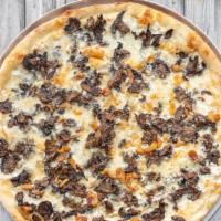 Mushroom Pizza · Wild mushrooms topped with roasted garlic and three cheeses.