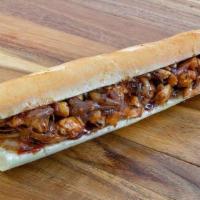 Crazy Chicken · Diced chicken breast on griddle with bbq sauces spices grilled onions