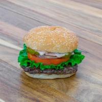 Super Burger · 6 oz freshly ground char grilled beef burger on a toasted  sesame bun lettuce tomato pickle ...