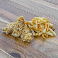 Kids Chicken Fingers · Corn flake coated chicken crispy fries and bottle water