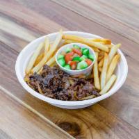 Bbq Steak Bowl · Thinly sliced grilled steak ,Bbq sauce ,grilled onions jasmine rice black beans guacamole pi...