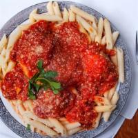 Pasta With Meatballs  · Our homemade Italian crushed tomato sauce served with our homemade fresh 100% ground beef me...