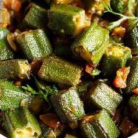Bhindi Masala · Fresh okra cooked in Indian spices.