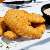 House Chicken Tenders · Battered chicken breast with side of honey mustard or Buffalo sauce.