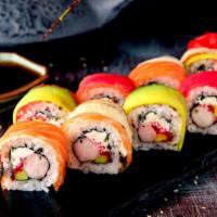 Rainbow Roll · Crab, avocado, cucumber, tuna, salmon, and whitefish.