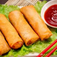 Harumaki (Vegetable Spring Roll) · Four pieces of fresh-made vegetable spring rolls.