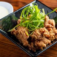 Karaage Chicken · Japanese style fried boneless dark meat chicken served with scallion and spicy mayo