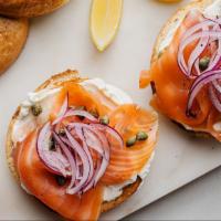 Smoked Salmon With Cream Cheese · A buttery, flaky consistency, this lightly salted salmon dish pairs perfectly with your choi...