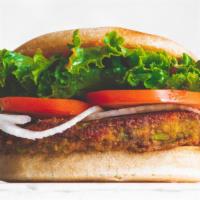 Vegan Burger · Dr. Praeger's California Veggie Patty, Lettuce, Tomato, Onion, OG Sauce, Vegan Bun