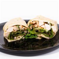 Spinach & Chicken Wrap · Grilled chicken, garlic herb Mayo, baby spinach, tomato, red onion, Swiss, and balsamic.