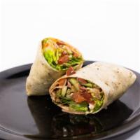 Mediterranean Wrap · Romaine lettuce, kalamata olives, hot peppers, tomatoes, cucumbers, and feta cheese with bal...