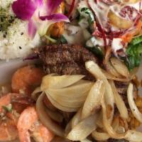 Steak & Shrimp Kebab Plate · Most popular.