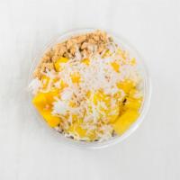 Totally Tropical · Topped with shredded coconut, granola, pineapple, mango. 430 cal.